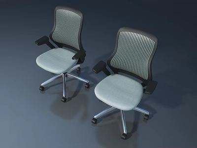 Comfortable Office Chairs With Mesh Backrests Gray Seat Cushions Black Armrests And Silver Base 3d model
