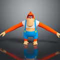 Cartoon Monkey Character 3D Model With Orange Arms White T-Shirt Blue Overalls And Red Eyes
