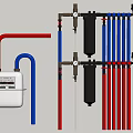 Gas Meter With Red And Blue Pipes And Cylindrical Filters System Setup
