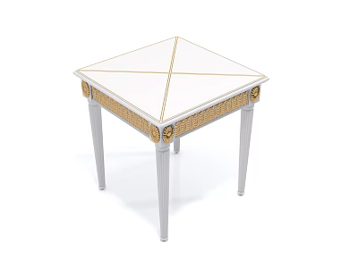 Elegant Square Coffee Table With White Tabletop Gold Accents And Woven Trim 3d model