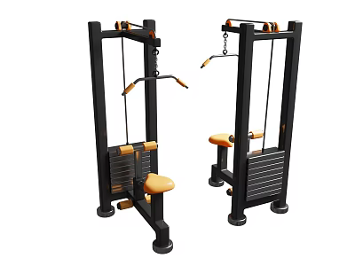 Heavy Duty Strength Training Fitness Equipment with Black Frame Orange Seats and Pulley Systems 3d model