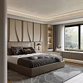 Modern Bedroom Interior Design With Large Bed Nightstands Cabinets Soft Rug And Wall Paneling