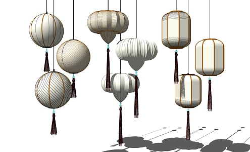 New Chinese Chandelier Tassel Small Lantern Chandelier 3d model