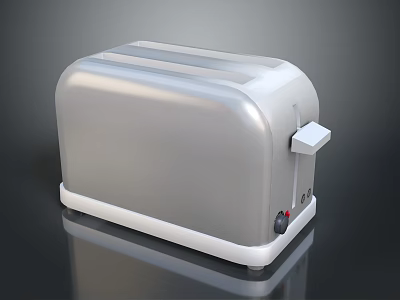 Sleek Silver Gray Toaster With White Base And Control Lever Design 3d model