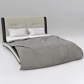 Modern Double Bed with Beige Headboard Dark Border Gray Comforter and White Pillows 3d model