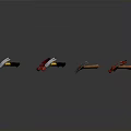 Various Claw Hammer Weapons Featuring Red White Black Brown Handles And Different Materials Displayed 3d model