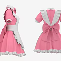 Cute Pink And White Maid Dress With Ruffled Apron Short Sleeves And Bow