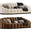 Modern Beige And Brown Sectional Sofa With Velvet Upholstery Pillows Throw Blanket