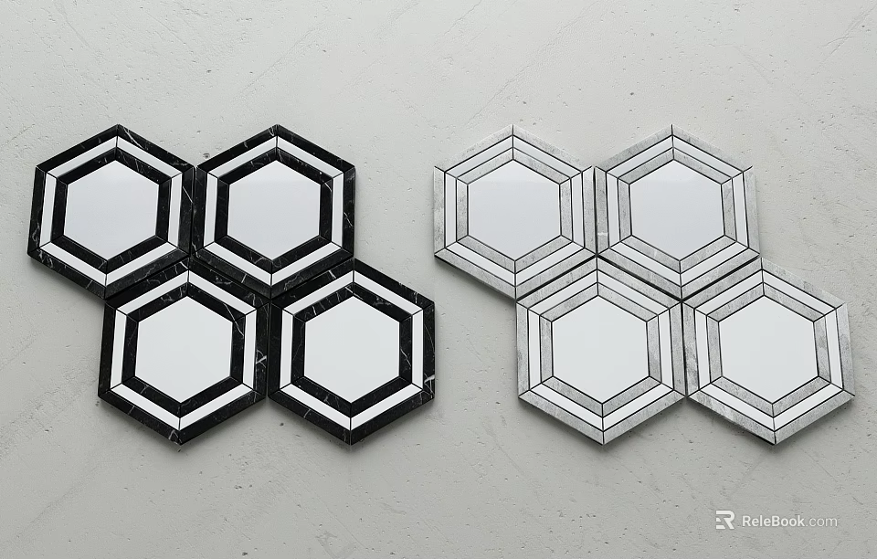Modern Floor Design With Hexagonal Tiles In Black White Geometric Patterns 3d model