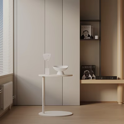 Modern Minimalist White Side Table With Lamp And Cabinet In Living Corner 3d model Modern Minimalist White Side Table With Lamp And Cabinet In Living Corner 3d model