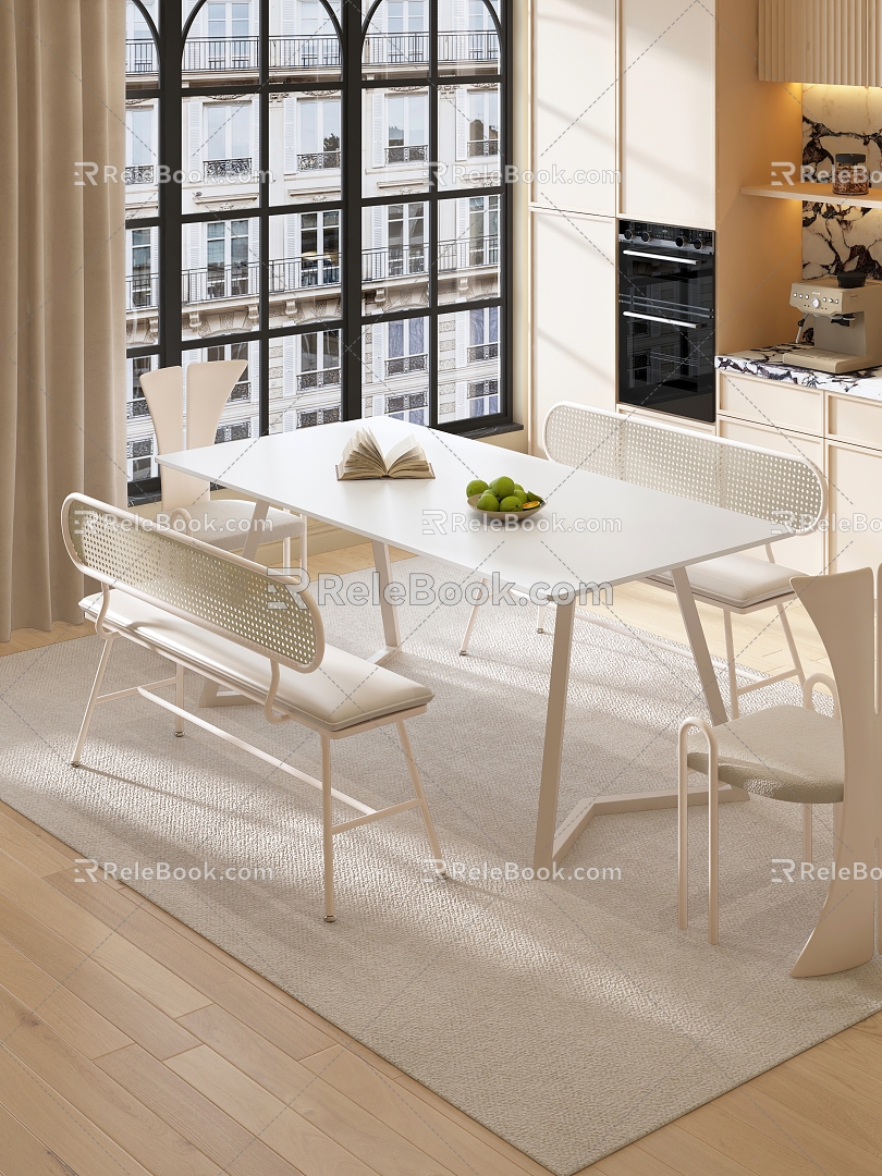 Cream wind dining table combination restaurant ornaments 3d model