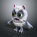 Cute Fluffy Gray Game Movie Character With Big Green Eyes Pink Ears And Claws