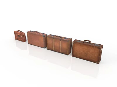 Vintage Brown Leather Suitcases In Different Sizes With Classic Texture And Metal Fittings 3d model