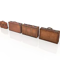 Vintage Brown Leather Suitcases In Different Sizes With Classic Texture And Metal Fittings