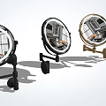 Round Mirrors with Black and Gold Stand Designs Reflecting Modern Kitchen Interior 3d model