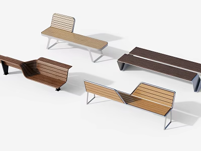 Modern Outdoor Chairs With Wooden Slats And Metal Frames For Outdoor Spaces 3d model