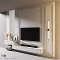 Elegant Modern TV Wall Interior Design with Marble Panels White TV Stand and Decorative Lamps