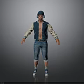 3D Model Male Character Wearing Blue Beanie White Blue Open Jacket Denim Shorts Blue Sneakers