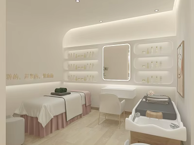 Modern SPA Sauna Room With Treatment Beds Mirror Shelves Sink And Chair 3d model