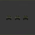 Three Green 3D Rendered Military Missile Launcher Vehicles on Gray Background