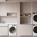 Modern Laundry Room Setup With Washing Machine Dryer Cabinets And Sink 3d model