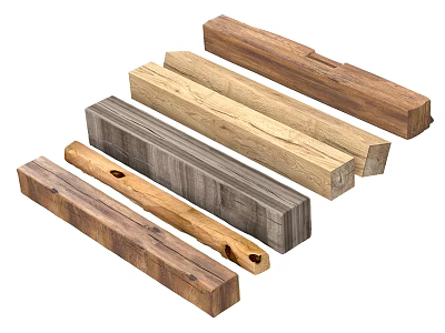 Assorted Wooden Pillars with Various Wood Types Natural Grain and Smooth Finishes 3d model
