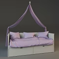 Purple Canopy Children's Bed With Three Pillows And White Drawer Frame