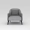Modern Gray Fabric Single Sofa With Black Legs And Checkered Pillow 3d model