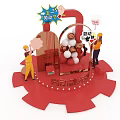 Glorious Labor Day Celebration Stage With Workers Balloons And Lights 3d model