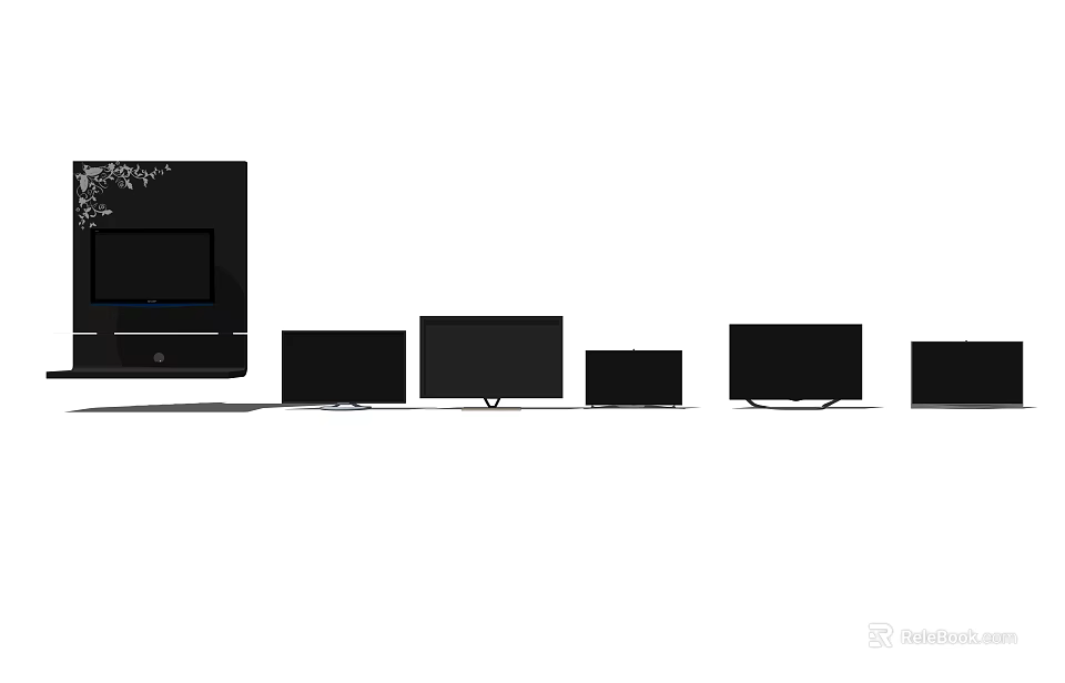 Various Size Television Sets Arranged In A Row For Display And Comparison 3d model 