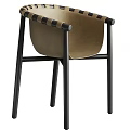 Modern Leather Dining Chair With Brown Seat Black Armrest Accents And Metal Legs
