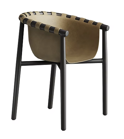 Modern Leather Dining Chair With Brown Seat Black Armrest Accents And Metal Legs 3d model
