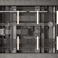 Industrial Ceiling Design With Exposed Pipes Metal Grid Panels And Strip Lights