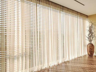 Antique Curtain Gauze Curtain Pleated Curtain Antique Venetian Curtain Orbital Curtain Fabric Curtain Electric Curtain Antique Potted Plant Dry Branch 3d model