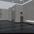 Modern Elevator Lobby Interior With White Panel Walls And Black Marble Flooring