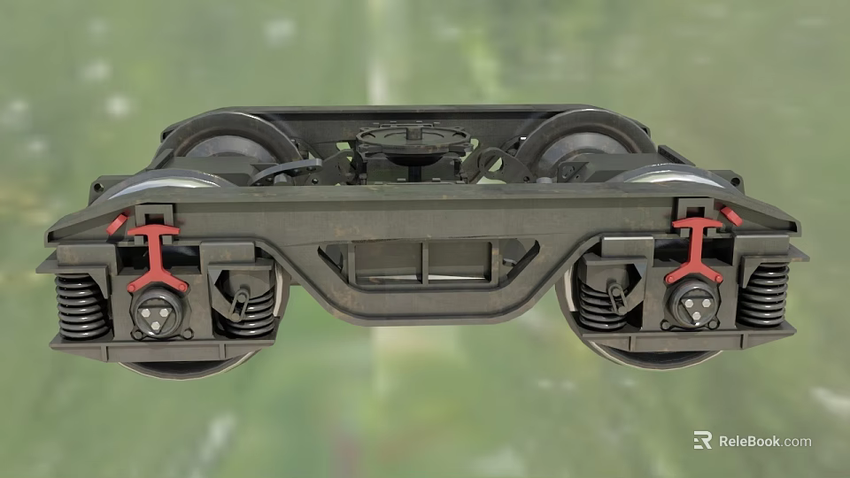 Industrial Railway Bogie Mechanical Equipment With Metal Frame Wheels And Red Components 3d model 