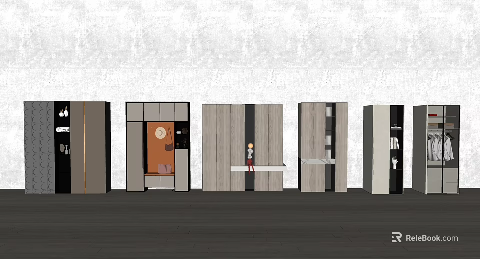 Various Modern Wooden Sideboard Designs With Open Shelves Drawers And Cabinets 3d model 