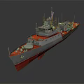 Military Water Transport With Gray Red Hull Upper Deck Radar Gear