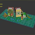 Laboratory Equipment Setup on Green Mat with Tools Wires and Small Metal Components