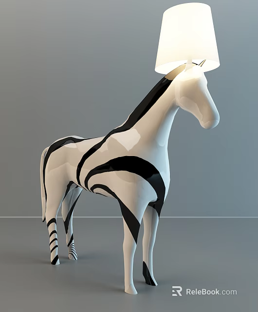 Unique Horse Shaped Abstract Floor Lamp With Black White Geometric Modern Design 3d model 