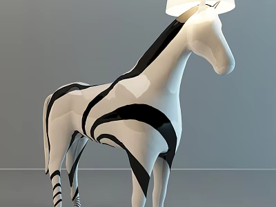 Unique Horse Shaped Abstract Floor Lamp With Black White Geometric Modern Design 3d model