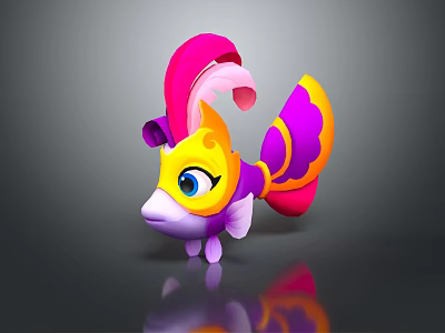 Vibrant Cartoon Fish Creature With Colorful Fins Big Eyes And Decorative Headpiece 3d model