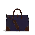 Dark Blue Canvas Handbag With Brown Leather Handles And Adjustable Shoulder Strap