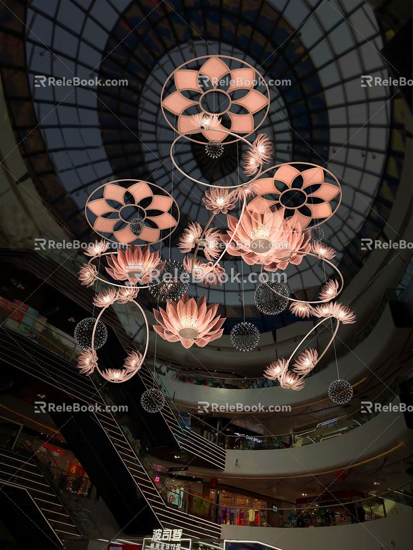 Modern pendant mall hall creative flower art pendant 3d model