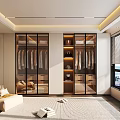 Modern Walk in Closet Interior Design With Glass Doors Hanging Clothes Shelves And Lighting