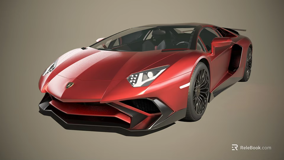 Red Sports Car With Sleek Design Scissor Doors Sharp Headlights And Black Wheels 3d model 