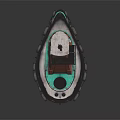 Vibrant Painted Wooden Boat Featuring Upper Deck Structure Small Mast And Tire Fenders