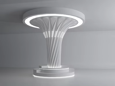 Modern Architectural Column With Integrated Circular Top Lighting And Textured Linear Structure 3d model