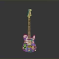 Stylish Purple Electric Guitar With Colorful Patterns For Home Decoration