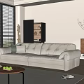 White Leather Double Sofa in Modern Living Room with Window Side Bookshelf and Throw Pillows